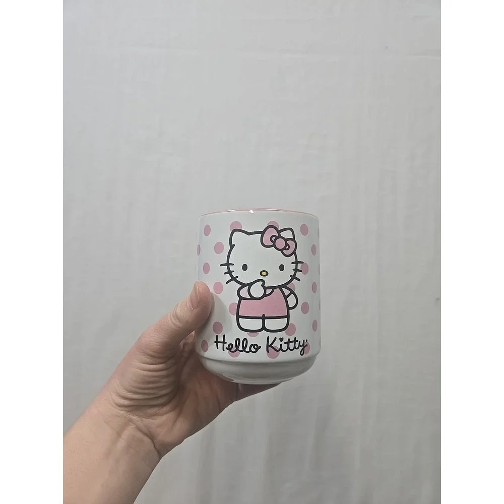 Hello Kitty Ceramic Tea Cups Mugs Set Of 2 Pink White 12 Oz‎ Drink Polka Dot